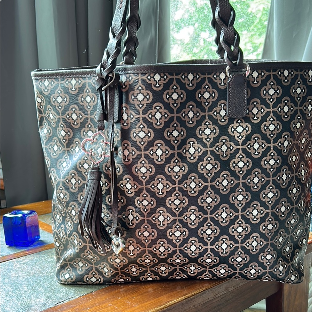 Brighton Brown and Black Tote with Geometric Pattern